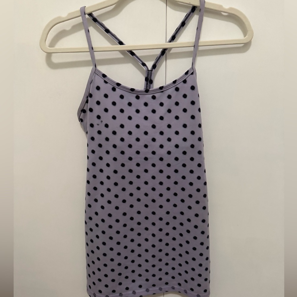 Lululemon Power Y Tank, in Purple and Black Polka Dots